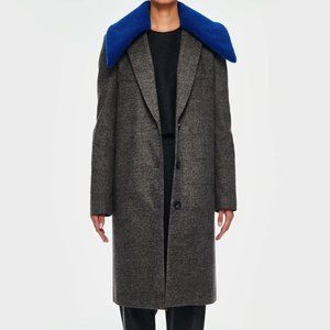 TIBI NWOT Menswear Check Labcoat With Removable Faux Shearling Collar.